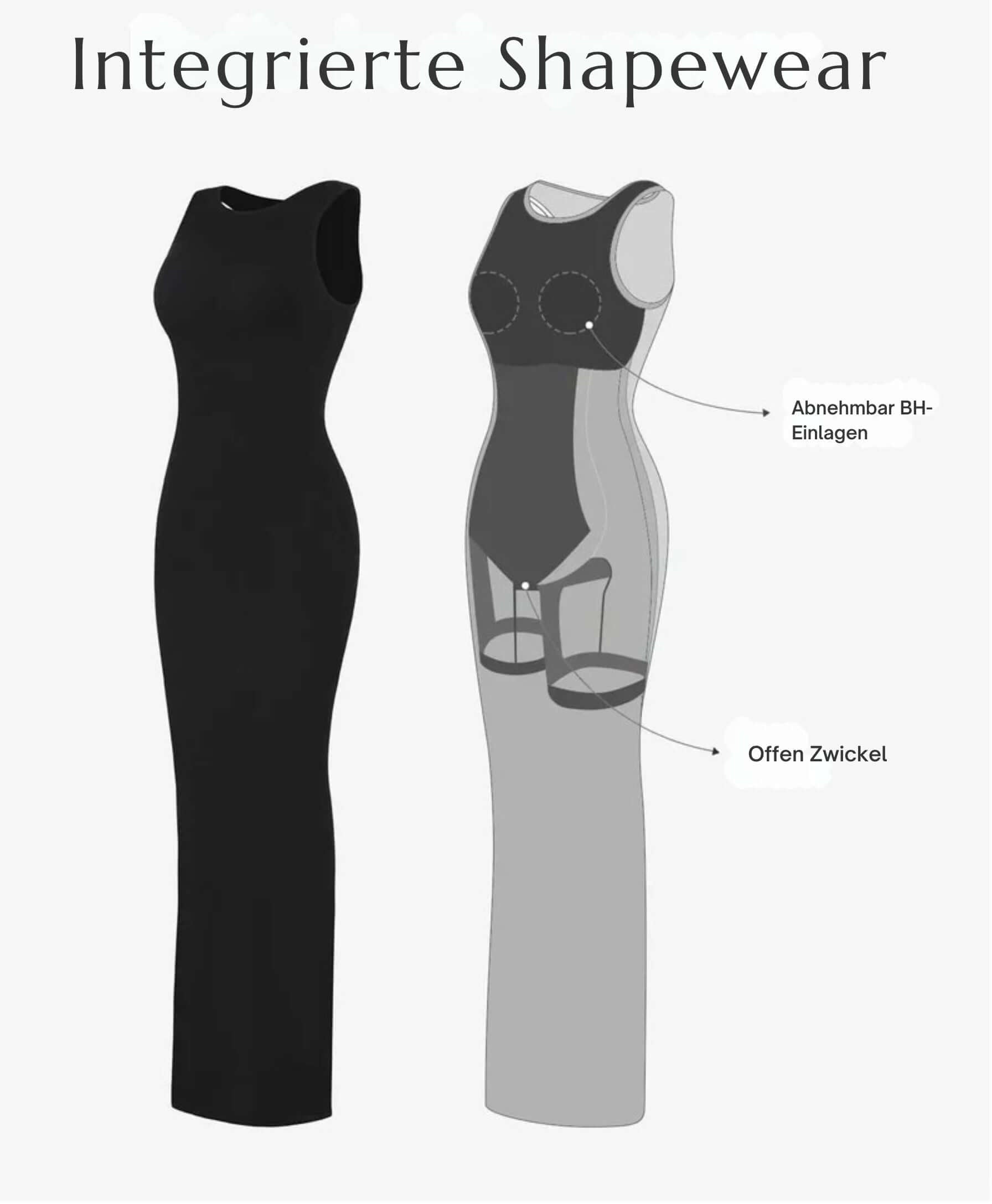 Maxi-robe shapewear avec shapewear intégré et soutien-gorge amovible de Tothecurve Shapewears, élégante et fonctionnelle.