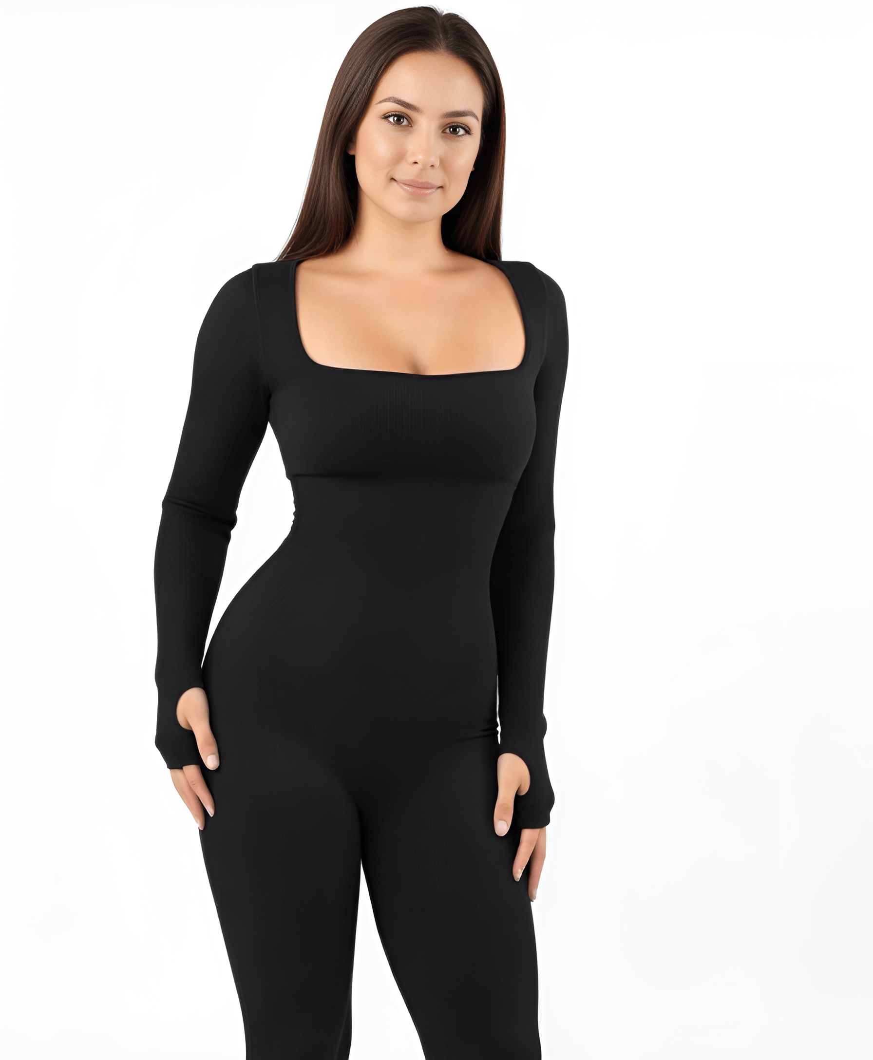 Combinaison shapewear noire avec manches de Tothecurve Shapewears, parfaite pour un look élégant.